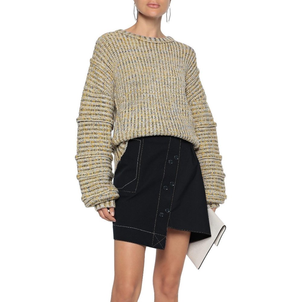 Maje Chunky Crewneck Sweater in Marled Beige & Yellow